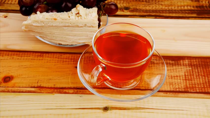 cake dessert and tea and grapes on wood 1920x1080 intro motion slow hidef hd