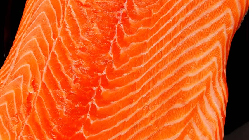 big salmon chunk on black plate 1920x1080 intro motion slow hidef hd