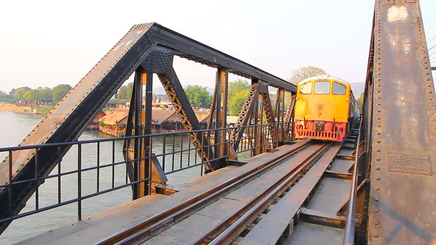 Railway Bridge over the River Kwai. Kanchanaburi, Thailand , Trains run through.