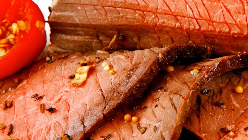 roast beef meat slice with red hot pepper 1920x1080 intro motion slow hidef hd