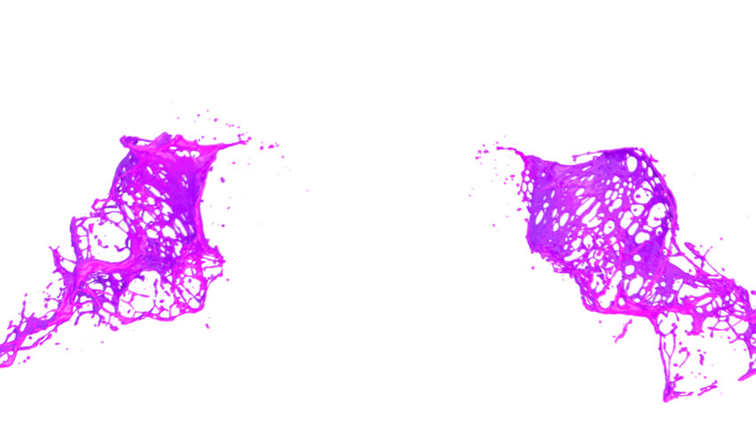pink paint splashes collide in slow motion, isolated on white (FULL HD)