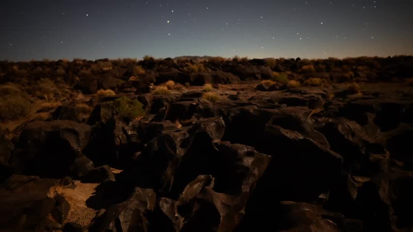 Astrophotography Time Lapse Moonlight Shining on Volcanic Rock