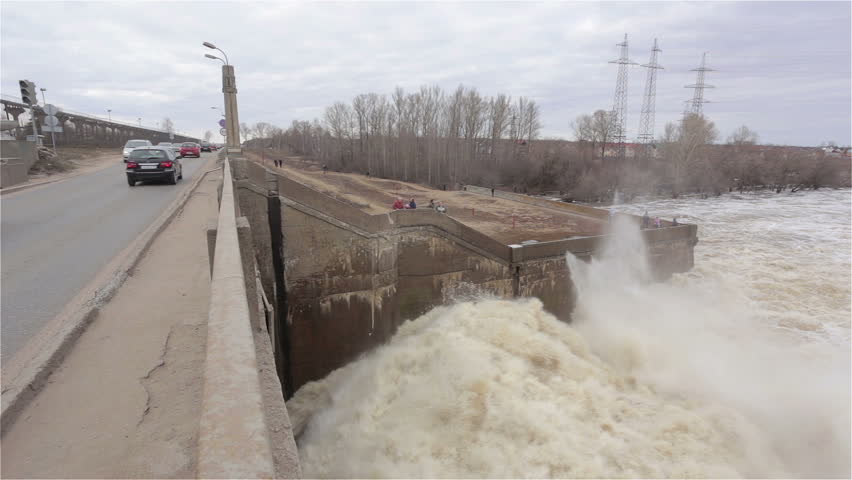 Water running down a dam