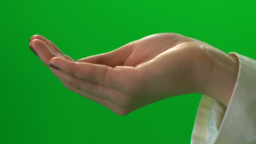 women hand close up isolated against green screen