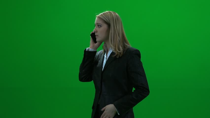 women talking angry on the phone isolated green screen