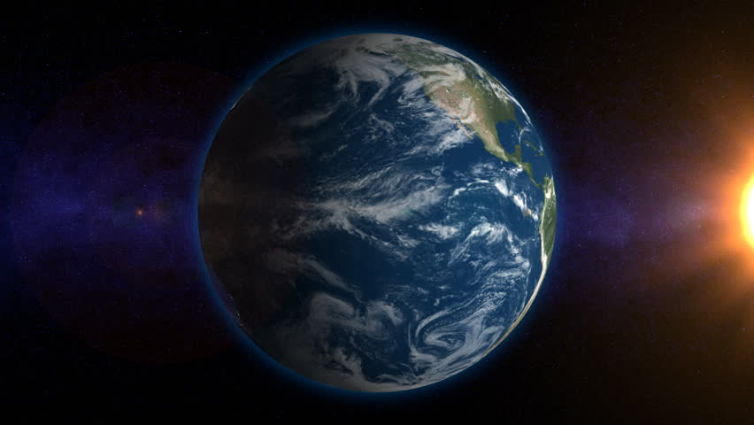 Rotating Earth with real evolving clouds, Sunset & Sunrise (Loop)