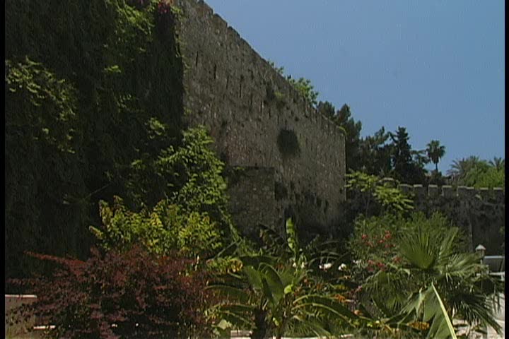 A Medieval Selcuk defense wall with crenelations and loopholes in perfect conditions