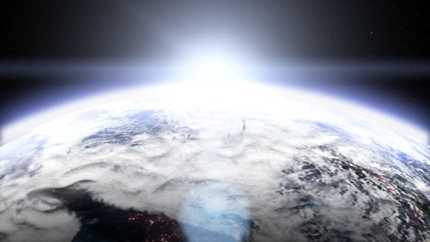 Zoom in to CU of night earth with stars and Sun rise