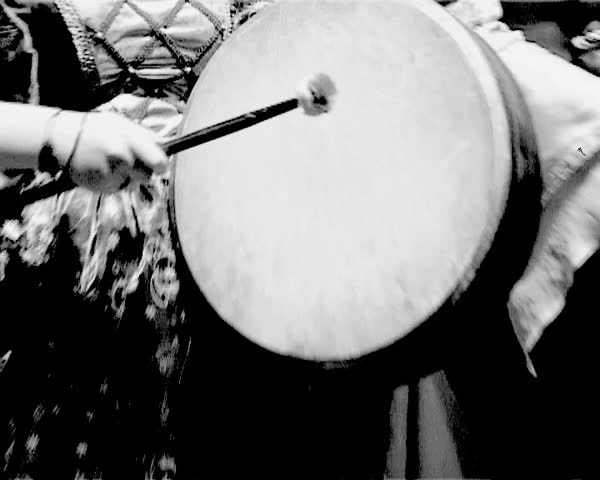 Tambourine players, imitation of old movie 