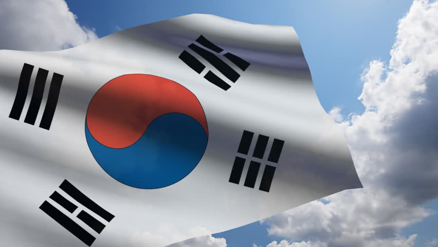 South Korea flag animation with real time-lapse clouds
