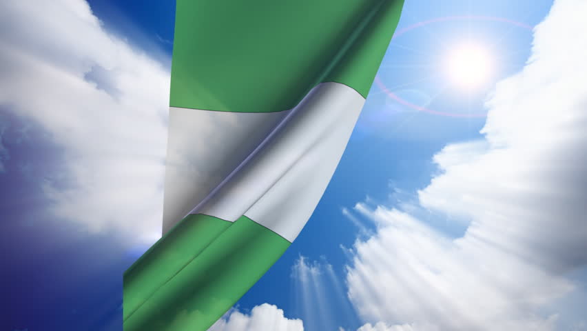 Nigeria flag animation with real time-lapse clouds.