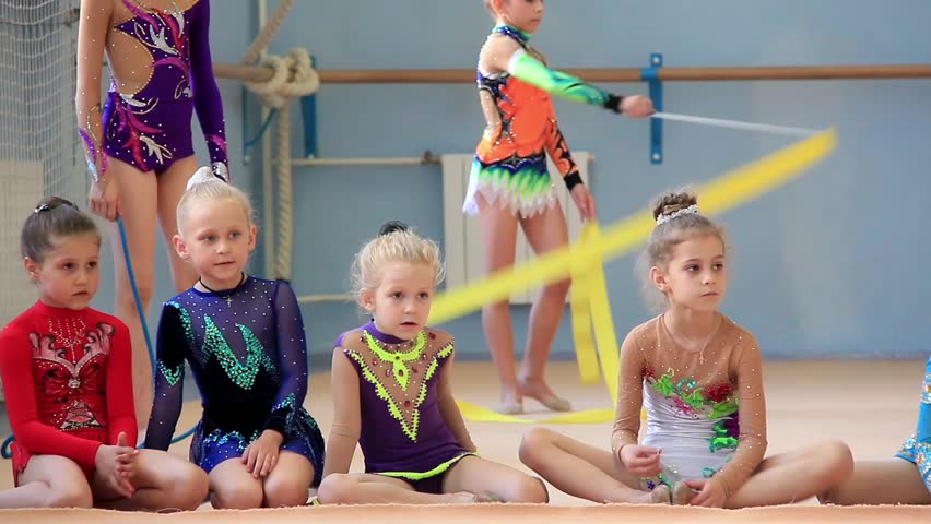 KIEV, UKRAINE, JUNE 9, 2012: Young Girls Gymnasts In Gym At Final