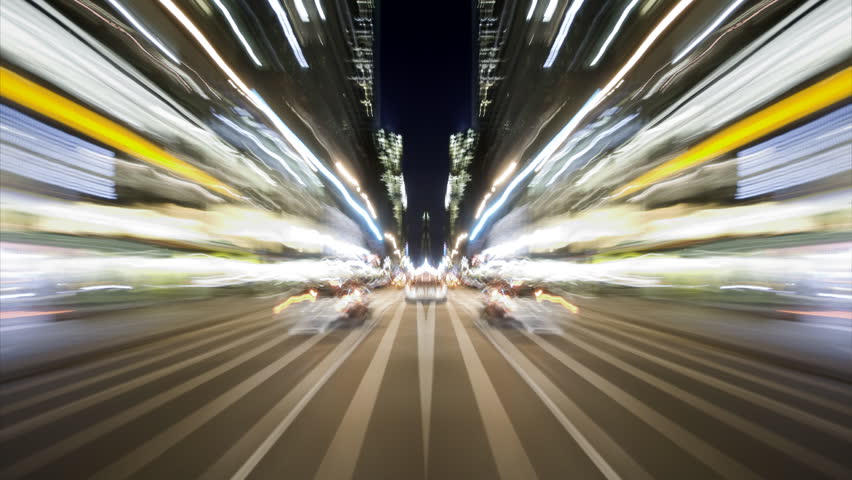 Mirrored POV time lapse driving through a city.