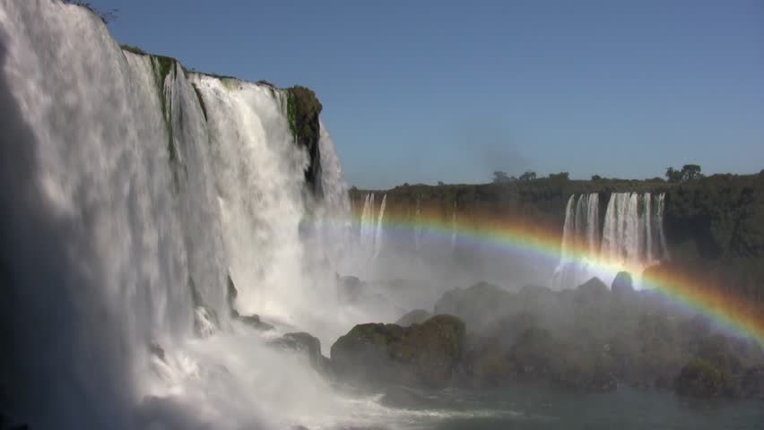 Iguazu, Salto Floriano side fall with beautiful rainbow in water spray; Bazil (HDV 1080i50 native, Can. HV30)