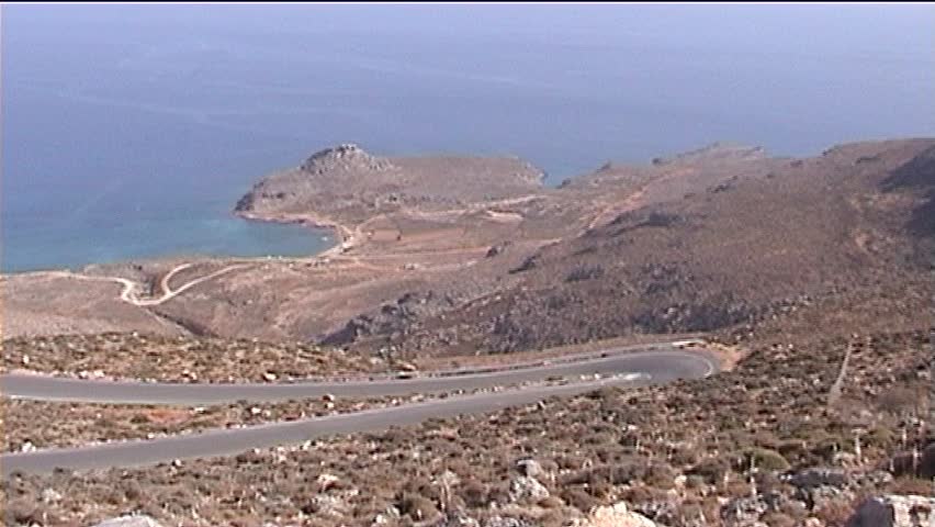 winding road, blue sea, Crete, Greece