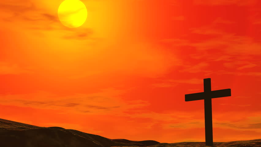 The end of days. Closer than we might think? An apocalyptic nuclear colored sky with fast moving clouds and cross on a hill. Loops seamlessly.