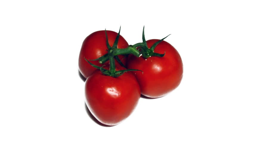 real 3D rotating three tomatoes isolated on white