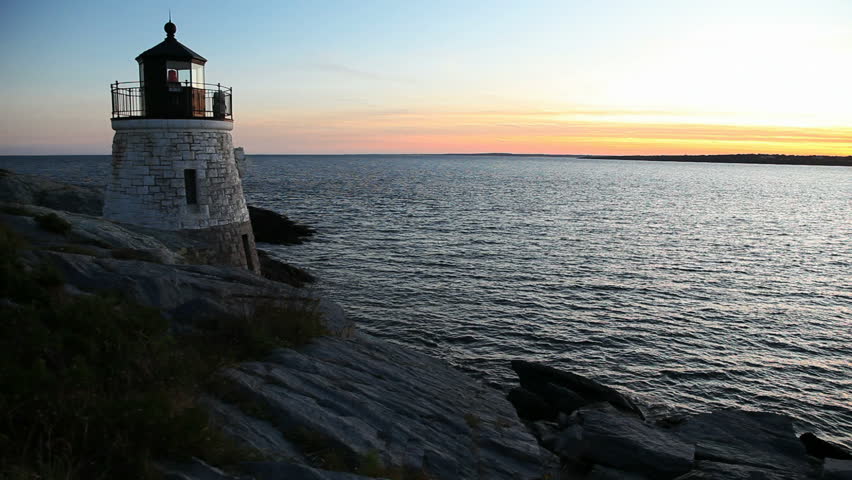 Beautiful New England lighthouse at sunset