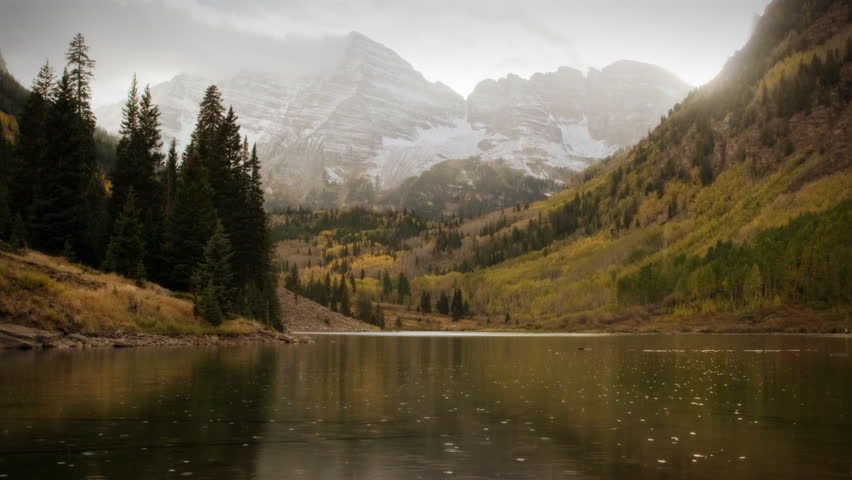 (1119) Autumn Early Snow Storm - Maroon Bells Colorado Mountains and Aspens. Great for themes of nature, travel, wilderness, seasons, weather, mountains, exploration, outdoor recreation, adventure.