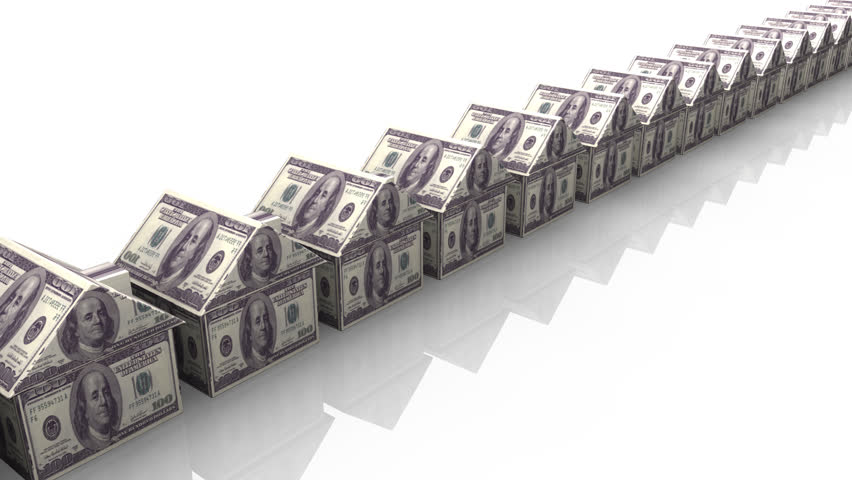 Animation of dollar houses in a line in motion