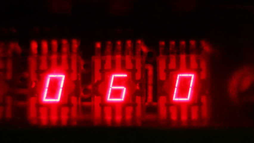 Red digits showing countdown from sixty to zero, gradually slowing down