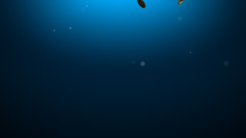 Falling shiny gold coins with glowing particles