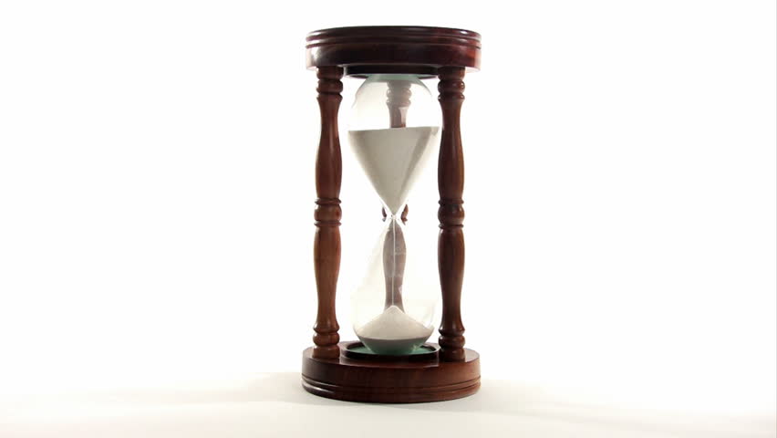 Sands moving through an hourglass in real time.