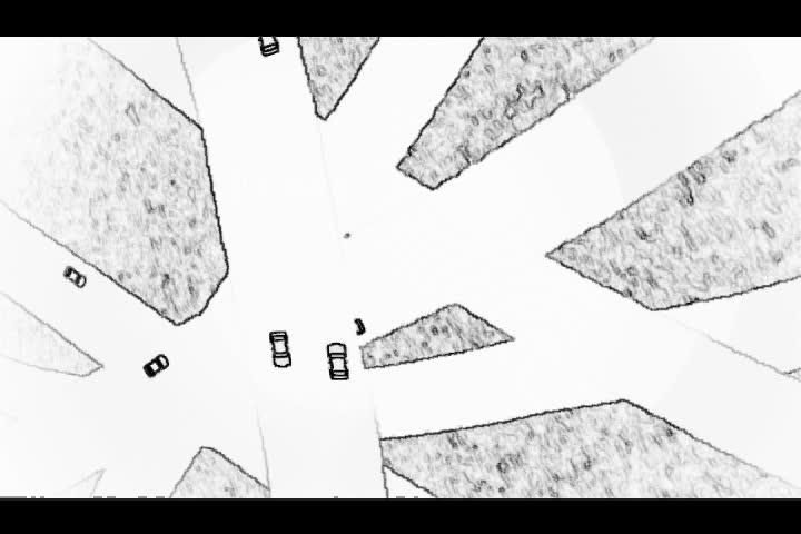 Draft animation of passing cars on a network of highways.
