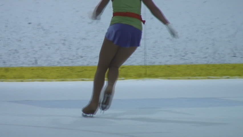 multiple shots of female figure skater practicing routine