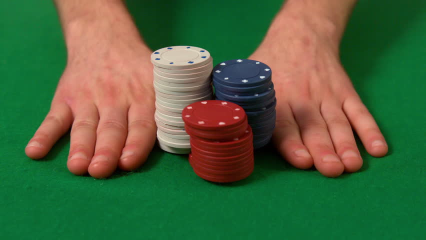 Gambler Pushing Stack Of Poker Chips On Table Stock Footage Video 