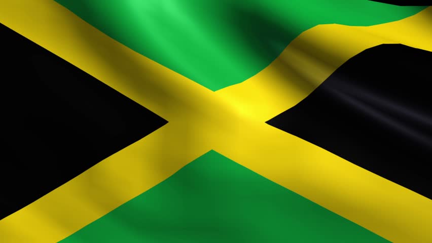 Flag Of Jamaica Gently Waving In The Wind. Seamless Loop With Highly 