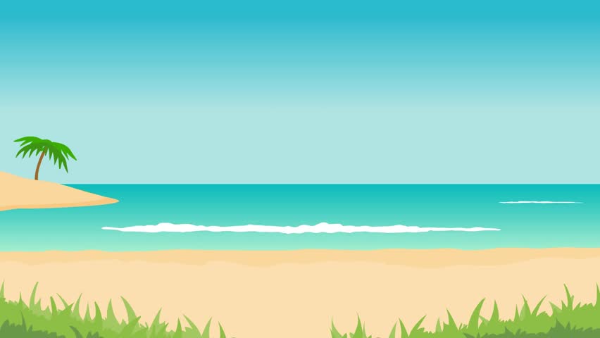 Animation Of Tropical Landscape - Beach, Sea, Waves, Palms Stock