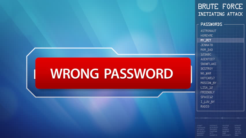 Brute force attack in progress. Hacker software guesses passwords one by one and finally breaks it. 
