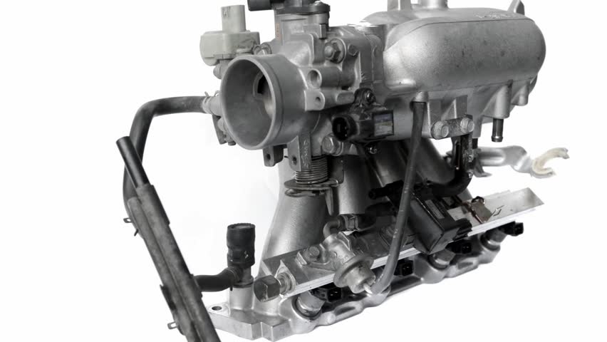 V8 Engine Pistons On A Crankshaft, Isolated On White Background, With