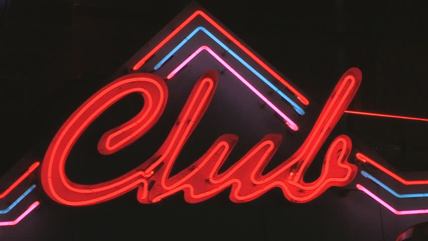 Club sign. Club sign with red, blue and purple neon. Toronto, Ontario, Canada. Shot with Canon XH-A1s. 