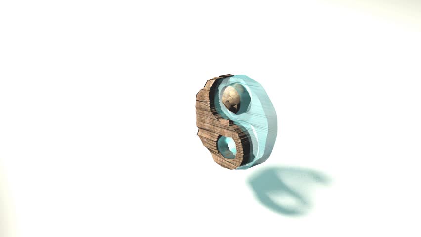 Yin and yang. Yoga Feng shui Icon. Meditative turn 3d animation. Wood and Water Textured.