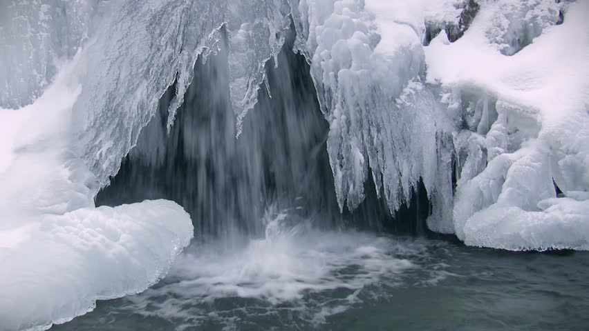 Icy waterfall close-up, sound