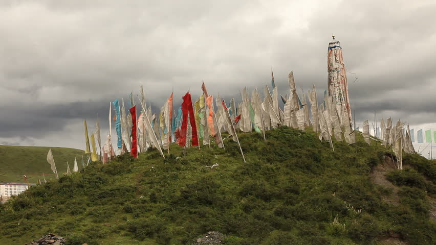 Tibetan flags near Tagong, China