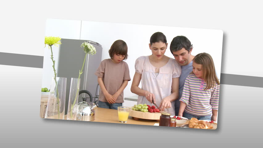 Animation showing jolly young families cooking at home 