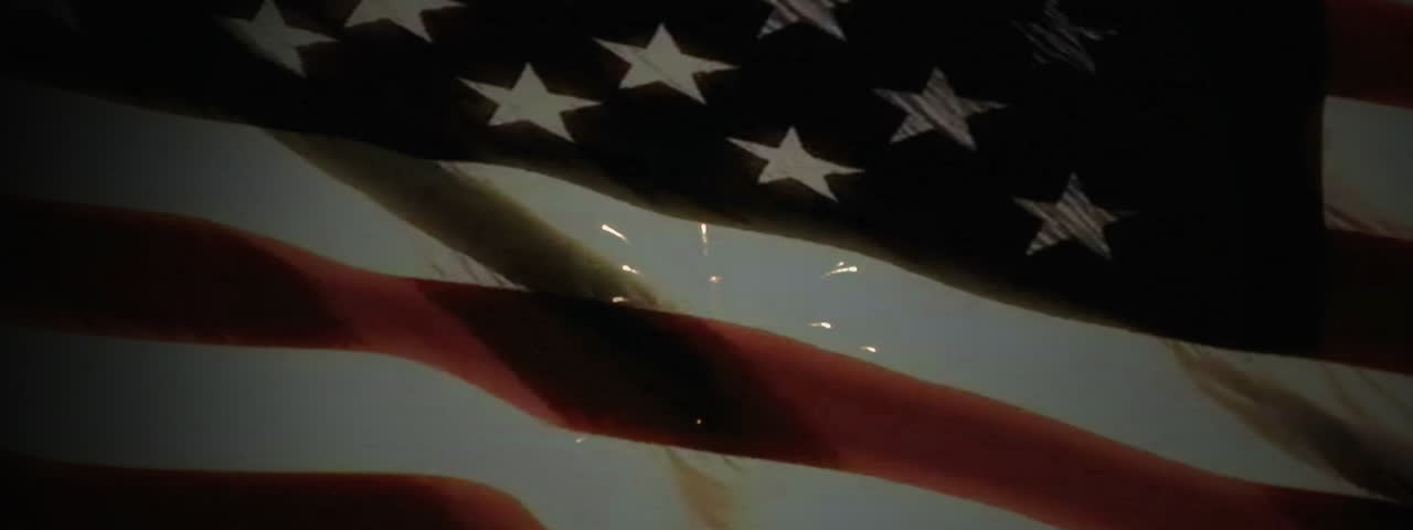 Waving flag with fireworks.