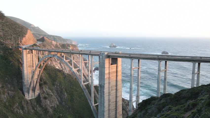 Highway 1's Bixby Creek Bridge at Sunset, an arched span in the Big Sur region of Central California.