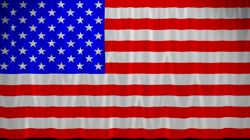 USA Flag curtain up. Alpha channel is included. You can rewind the video and drop the curtain