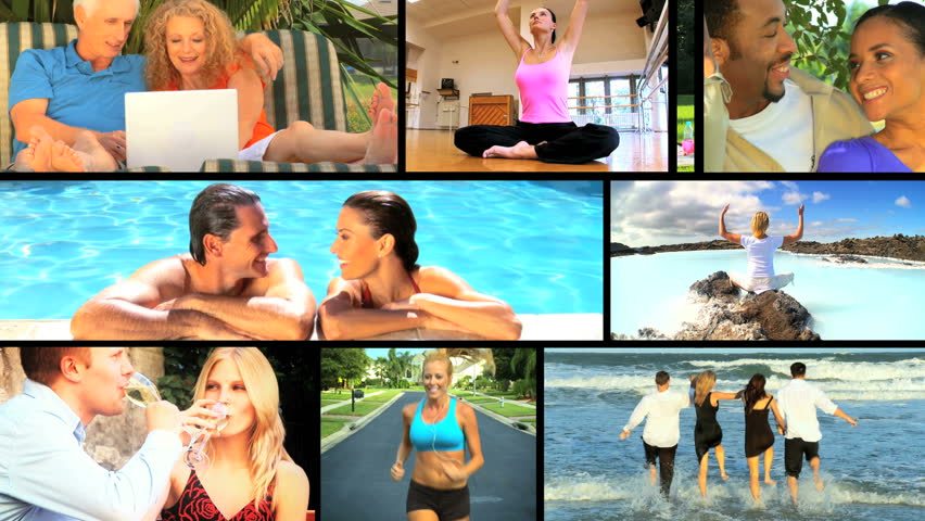 Montage collection of families, children, couples & friends enjoying a variety of lifestyle activities outdoors