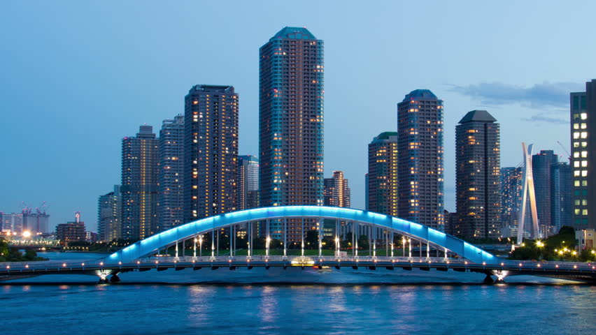 ime-lapse afternoon to night view of Takeshiba, Tokyo