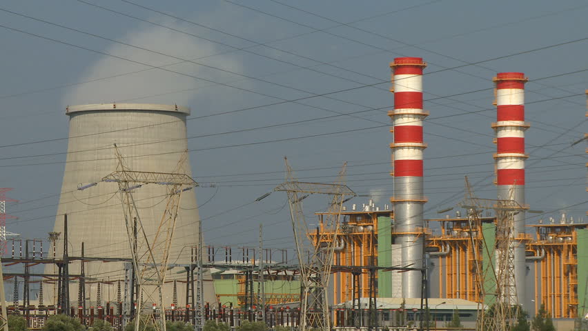 Coal fired power plant smokestacks
