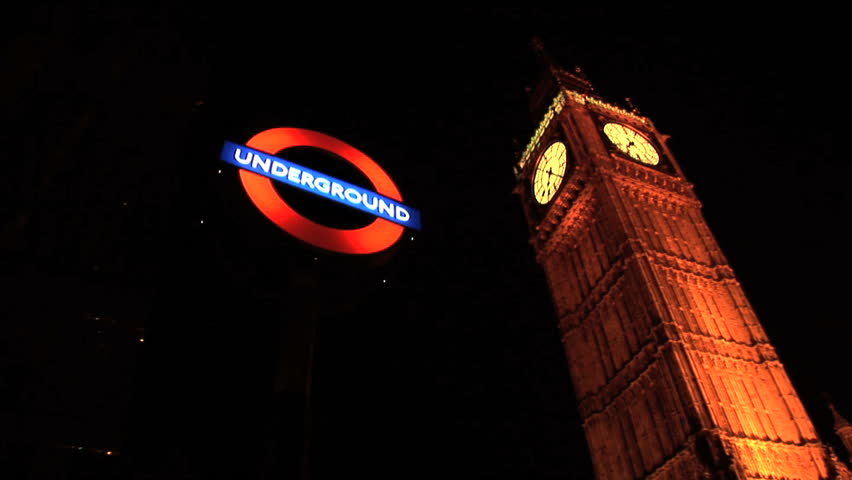 London Big Ben & Underground signs illuminated at night