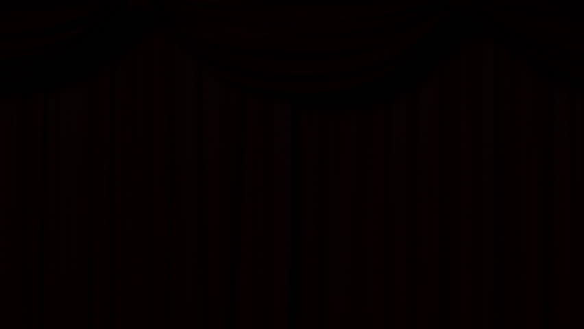 opening red theatrical curtain with spotlights, realistic 3d animation