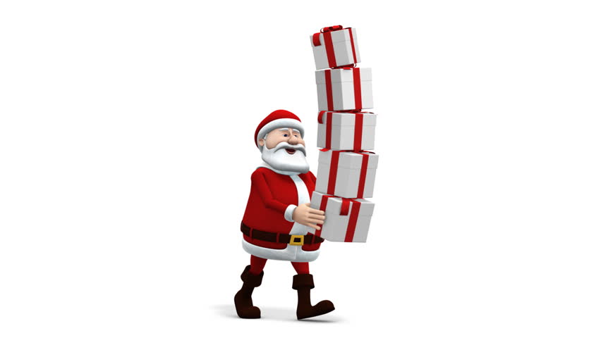 cartoon santa claus balancing presents - walk cycle - loopable 3d animation 