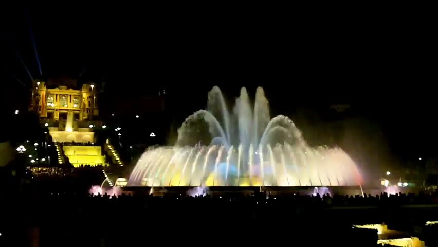 Show of musical fountain in Barcelona, Spain