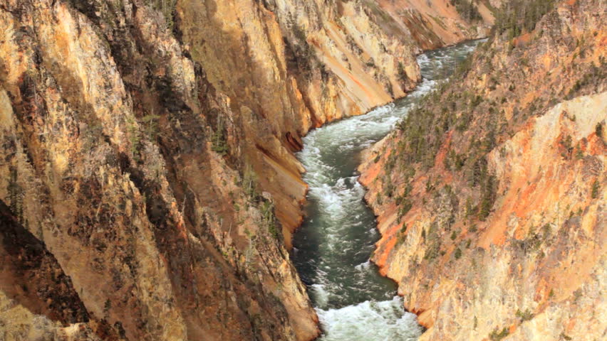 Grand Canyon of the Yellowstone, Artists Point. Waterfall with high quality audio included, pan and tilt.